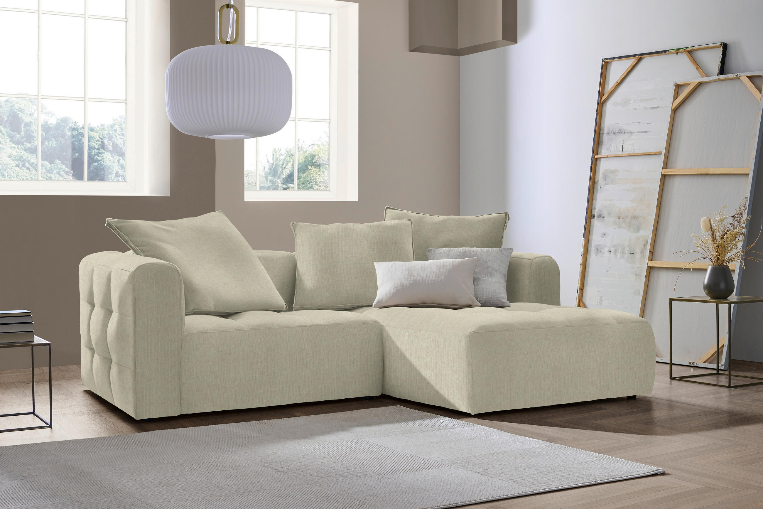 ECKSOFA in Chenille Creme  - Creme/Schwarz, Lifestyle, Kunststoff/Textil (240/173cm) - Stylife