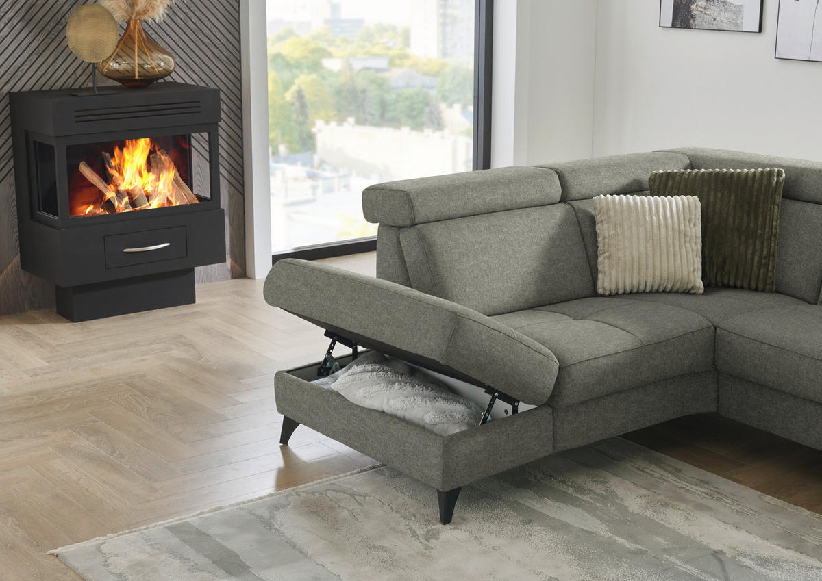 ECKSOFA Beldomo System in Flachgewebe Hellgrau  214/276 cm  - Hellgrau/Schwarz, KONVENTIONELL, Textil/Metall (214/276cm) - Beldomo System