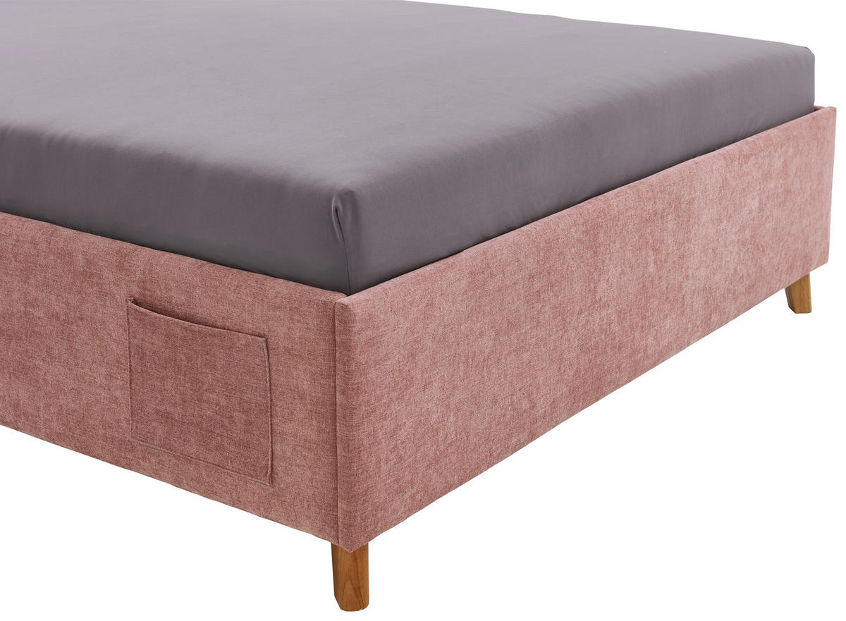 POLSTERBETT 140/200 cm  in Rosa  - Eichefarben/Rosa, KONVENTIONELL, Holz/Textil (140/200cm) - Stylife