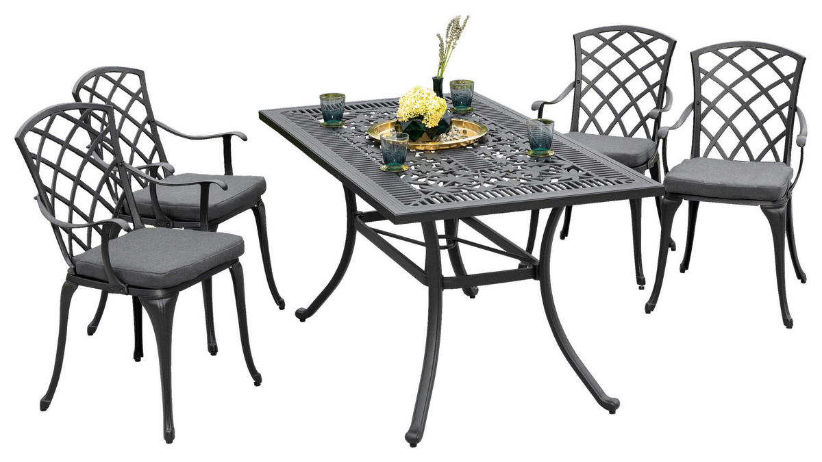 GARTENSET 9-teilig  - Graphitfarben/Grau, MODERN, Textil/Metall - Gardenson