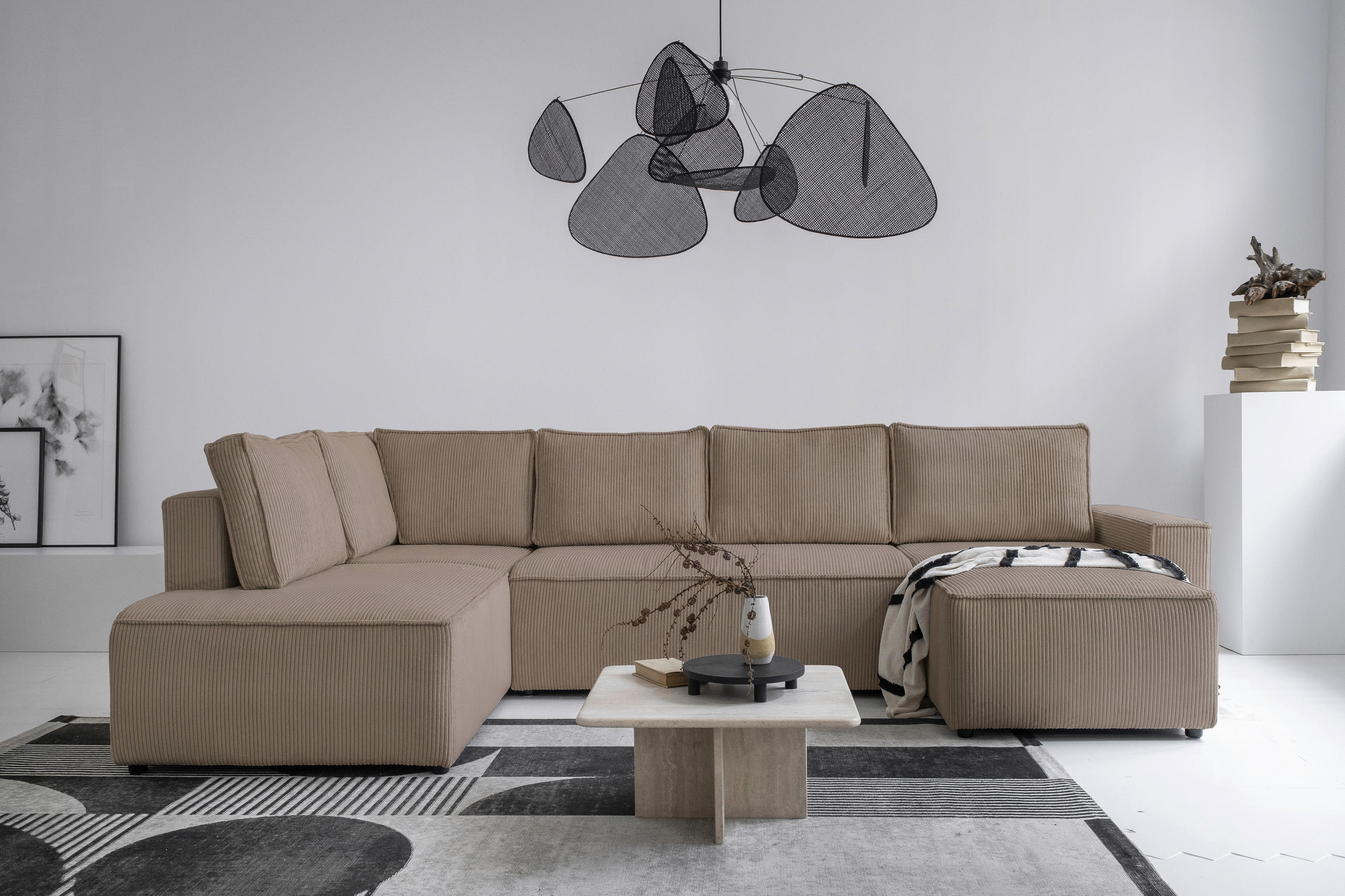 WOHNLANDSCHAFT in Cord Taupe - Taupe/Schwarz, Design, Kunststoff/Textil (194/322/156cm) - MID.YOU