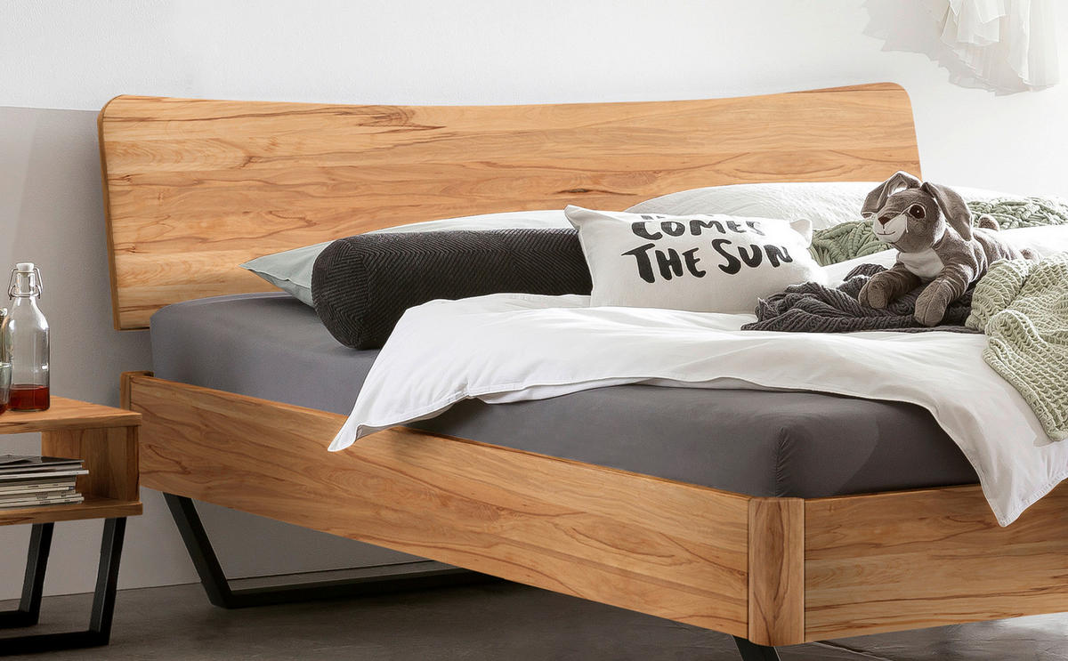 BETT 140/200 cm  in Anthrazit, Buchefarben  - Anthrazit/Buchefarben, Design, Holz/Metall (140/200cm) - Hasena