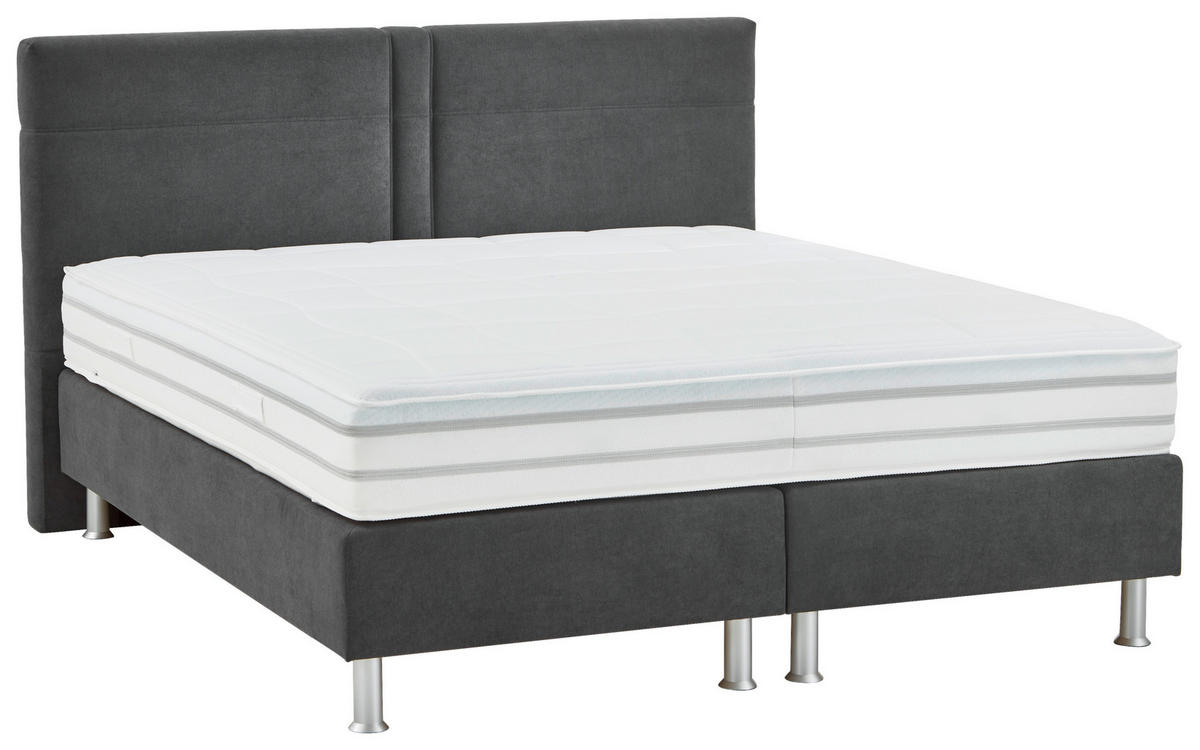 BOXSPRINGBETT 180/200 cm  in Anthrazit  - Anthrazit/Alufarben, Design, Kunststoff/Textil (180/200cm) - Beldomo - Sleep