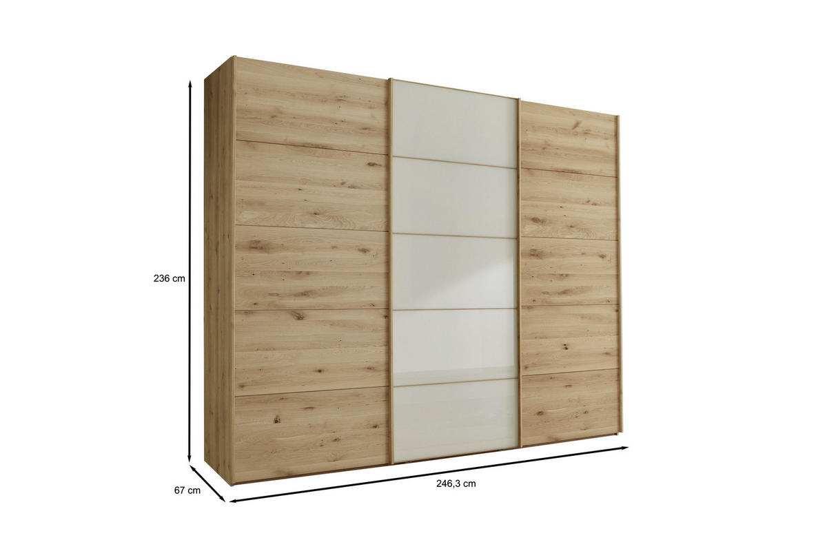 FÜGGESZTETT TOLÓAJTÓS SZEKRÉN részben tömörfa tölgy Pezsgő, Bianco tölgy  - Bianco tölgy/Pezsgő, Natur, faalapú anyag/Üveg (250/236/67cm) - Linea Natura