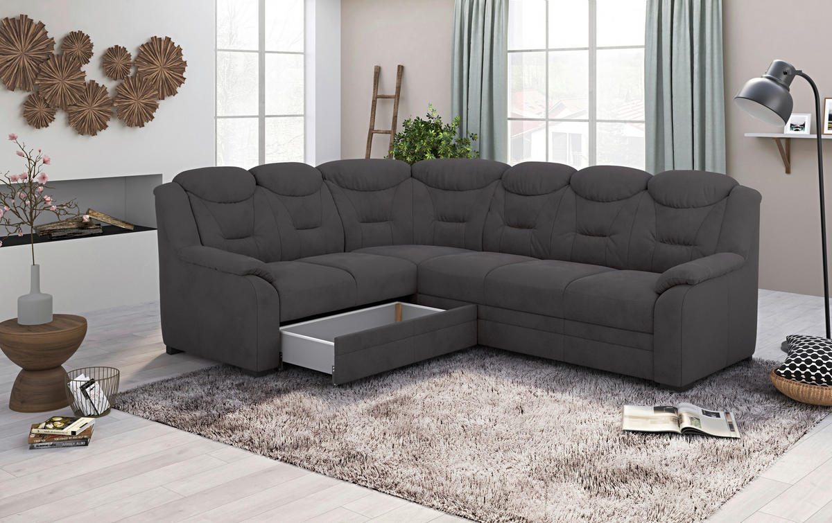 ECKSOFA Anthrazit Mikrofaser  - Anthrazit/Schwarz, Basics, Kunststoff/Textil (211/263cm) - MID.YOU