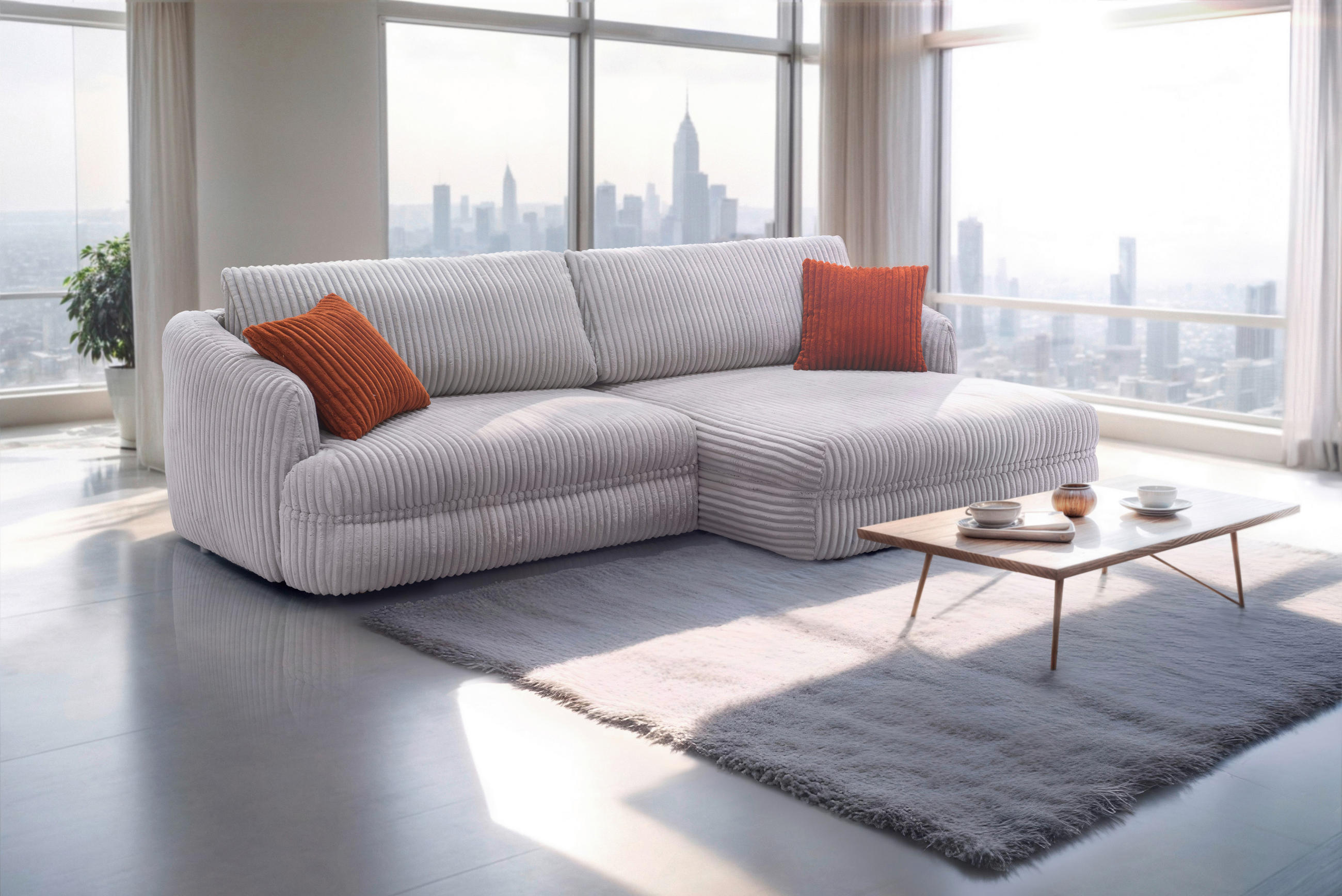 ECKSOFA in Cord Grau  284/161 cm  - Terracotta/Schwarz, Design, Kunststoff/Textil (284/161cm) - Livetastic