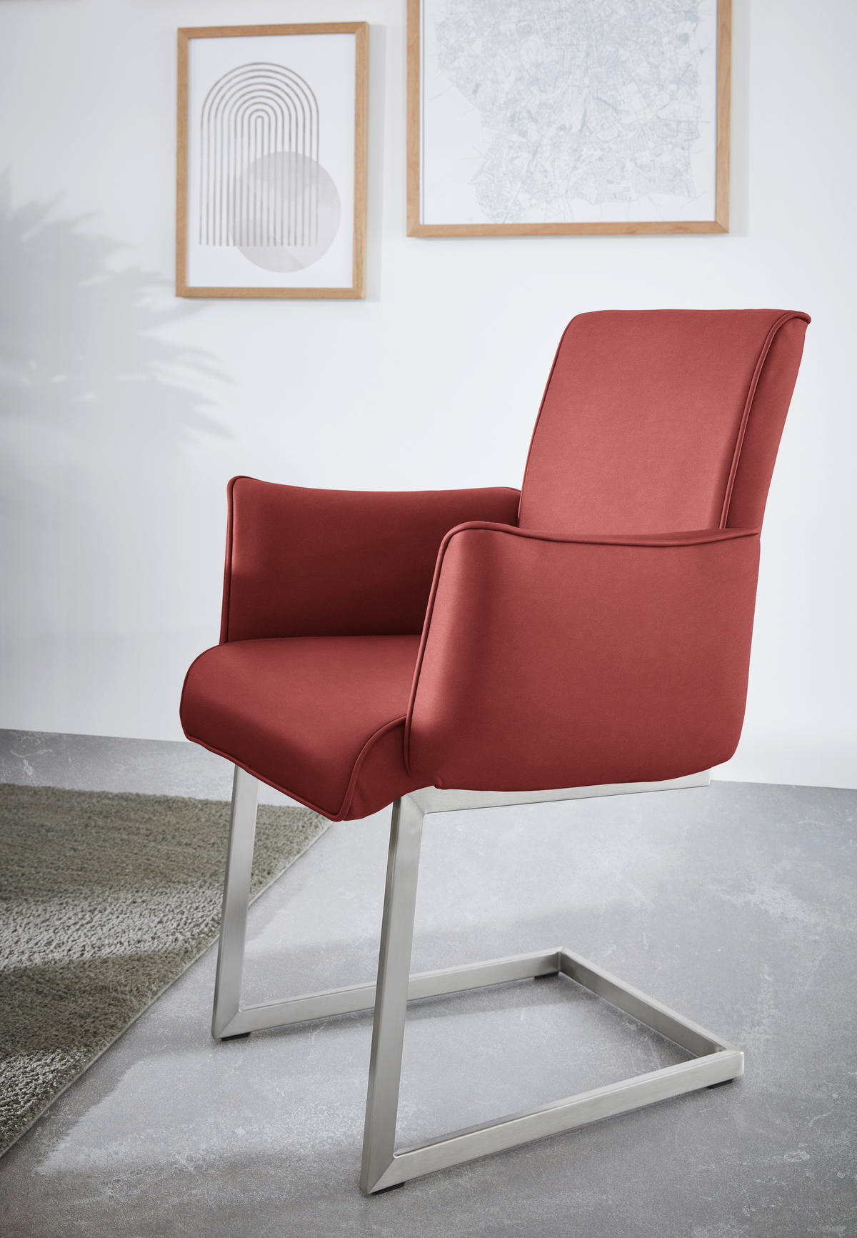 ARMLEHNSTUHL  in Stahl Mikrofaser  - Edelstahlfarben/Rot, Design, Holzwerkstoff/Textil (63/91/60cm) - Dieter Knoll