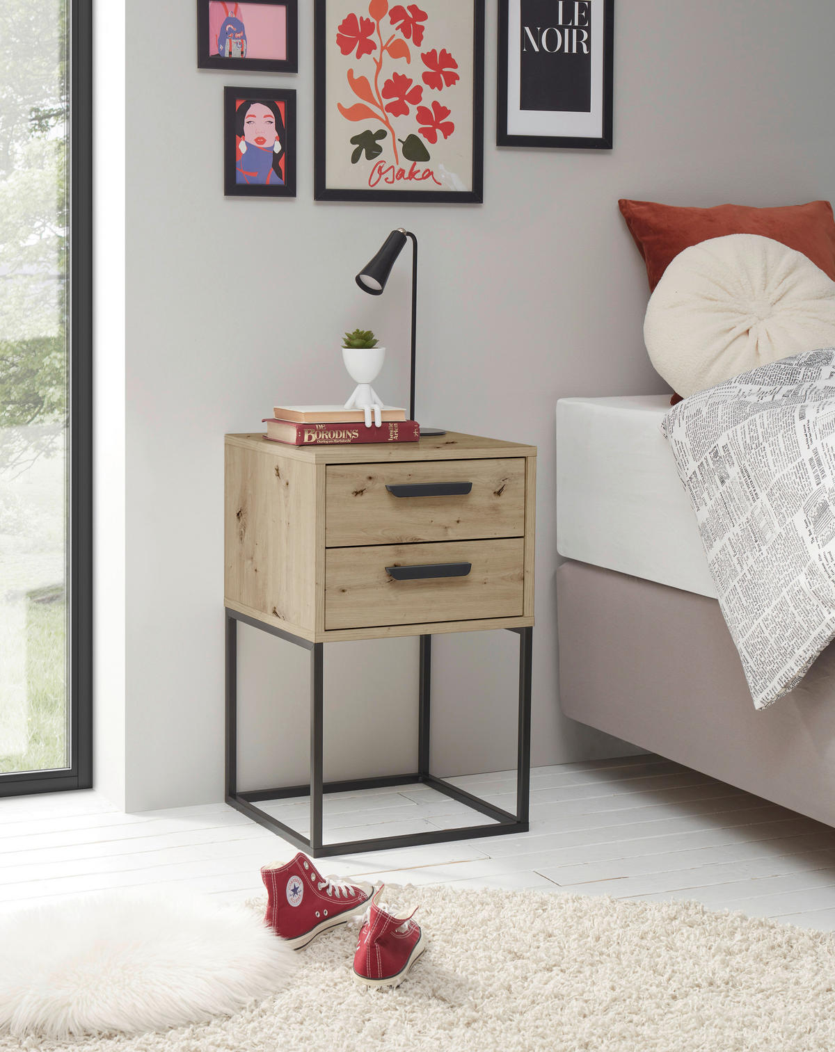 NACHTSCHRANK 40/65/38,5 cm  - Schwarz/Eiche Artisan, MODERN, Holzwerkstoff/Kunststoff (40/65/38,5cm) - Livetastic