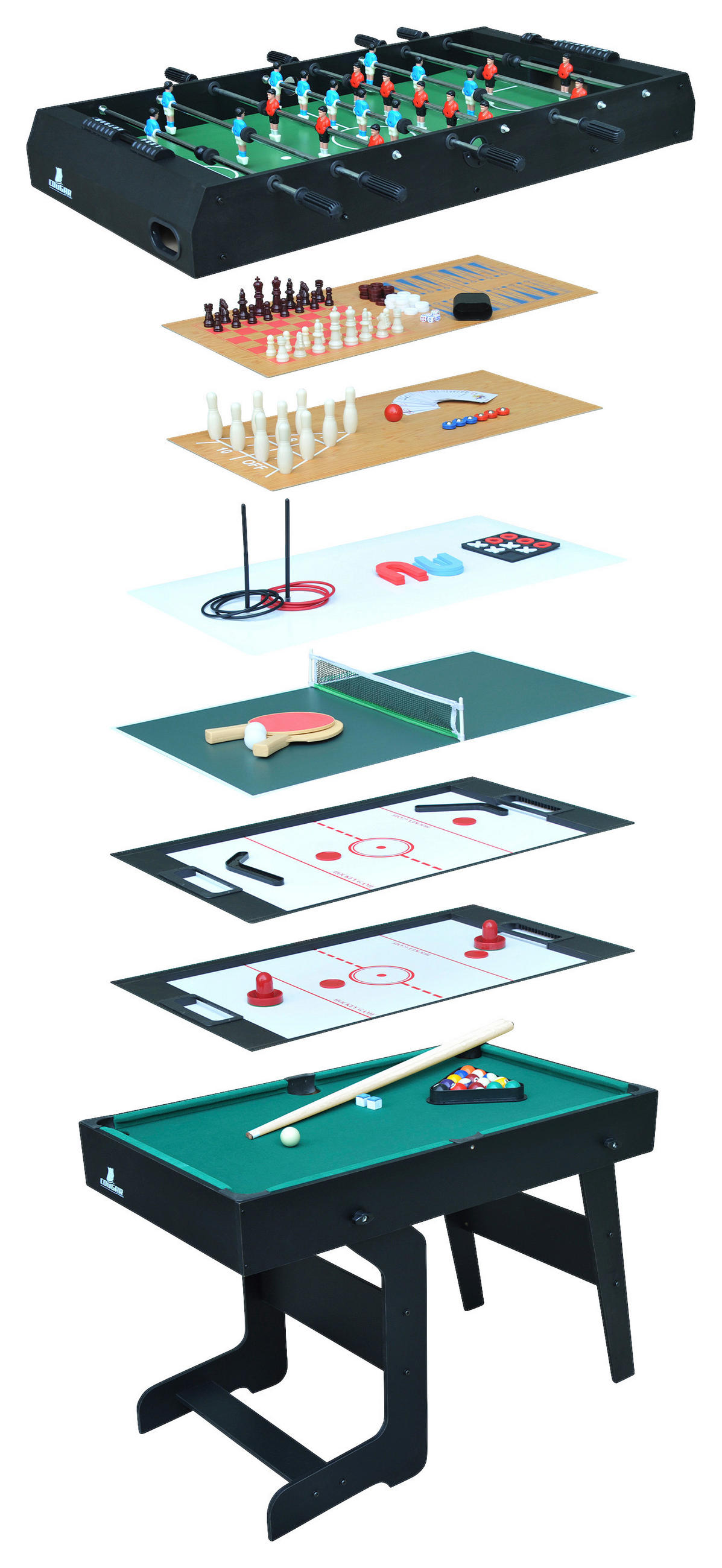 MULTISPIELTISCH 16-IN-1 COUGAR - Schwarz, Konventionell, Holz (61/81/119,00cm)