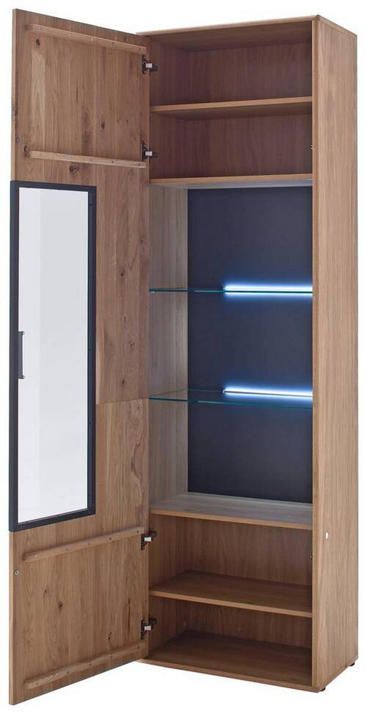 VITRINE in furniert, massiv Asteiche Eichefarben  - Eichefarben/Schwarz, Design, Glas/Holz (64/207/37cm) - Livetastic