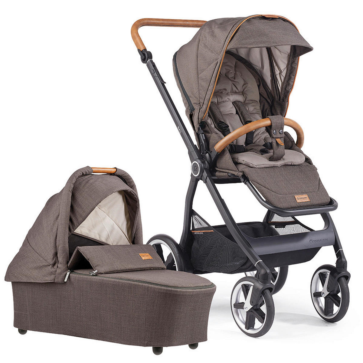 KINDERWAGENSET Fusion Panorama Lyx Set inkl. Wickeltasche  - Schwarz/Mokka, Basics, Metall (57/129/100cm) - Gesslein