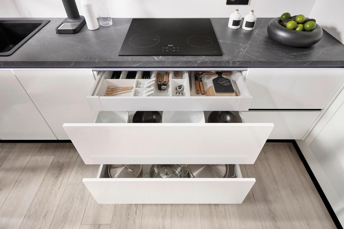 EINBAUKÜCHE   - Weiß Hochglanz/Weiß, Design, Holzwerkstoff - Xora