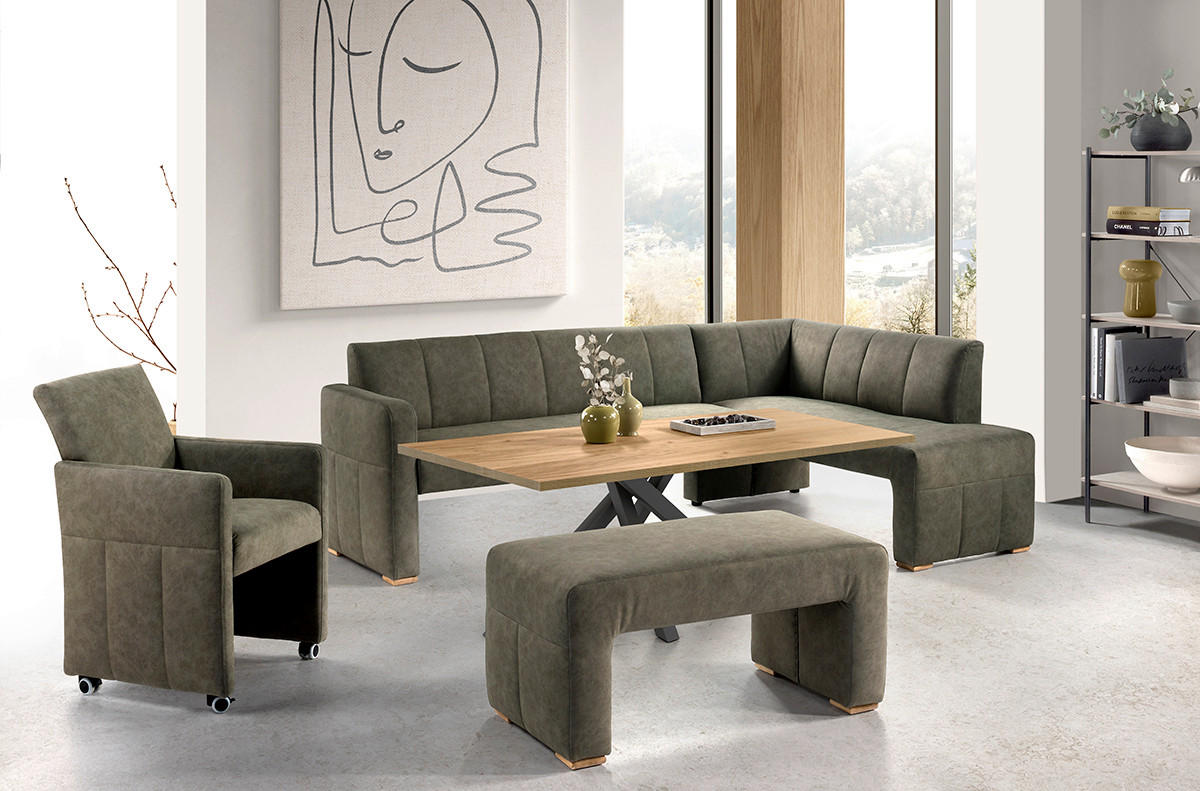 UGAONA KLUPA  maslinasto zelena   - boja hrasta/maslinasto zelena, Moderno, drvo/tekstil (245/159cm) - Livetastic