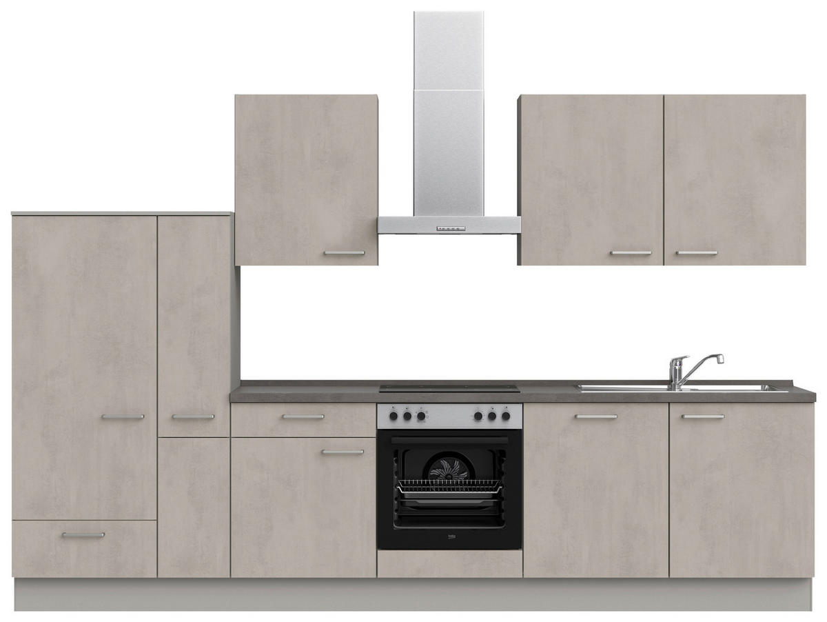 KÜCHENLEERBLOCK Riva 330 cm  in Grau, Schieferfarben  - Schieferfarben/Edelstahlfarben, MODERN, Holzwerkstoff/Metall (330cm) - Nobilia