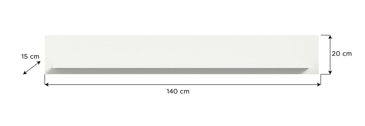 STENSKA POLICA - bela, Design, leseni material (140/20/15cm) - MID.YOU