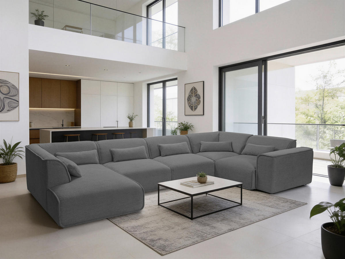 WOHNLANDSCHAFT LOMOCO MATEO in Flachgewebe Anthrazit  - Anthrazit/Schwarz, Design, Kunststoff/Textil (211/368/165cm) - Lomoco