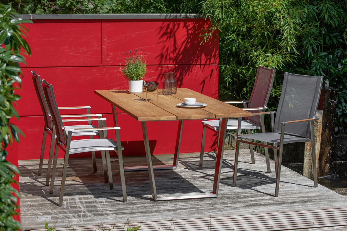 GARTENTISCH 200/95/76 cm Holz, Metall rechteckig  - Silberfarben/Teakfarben, Design, Holz/Metall (200/95/76cm)