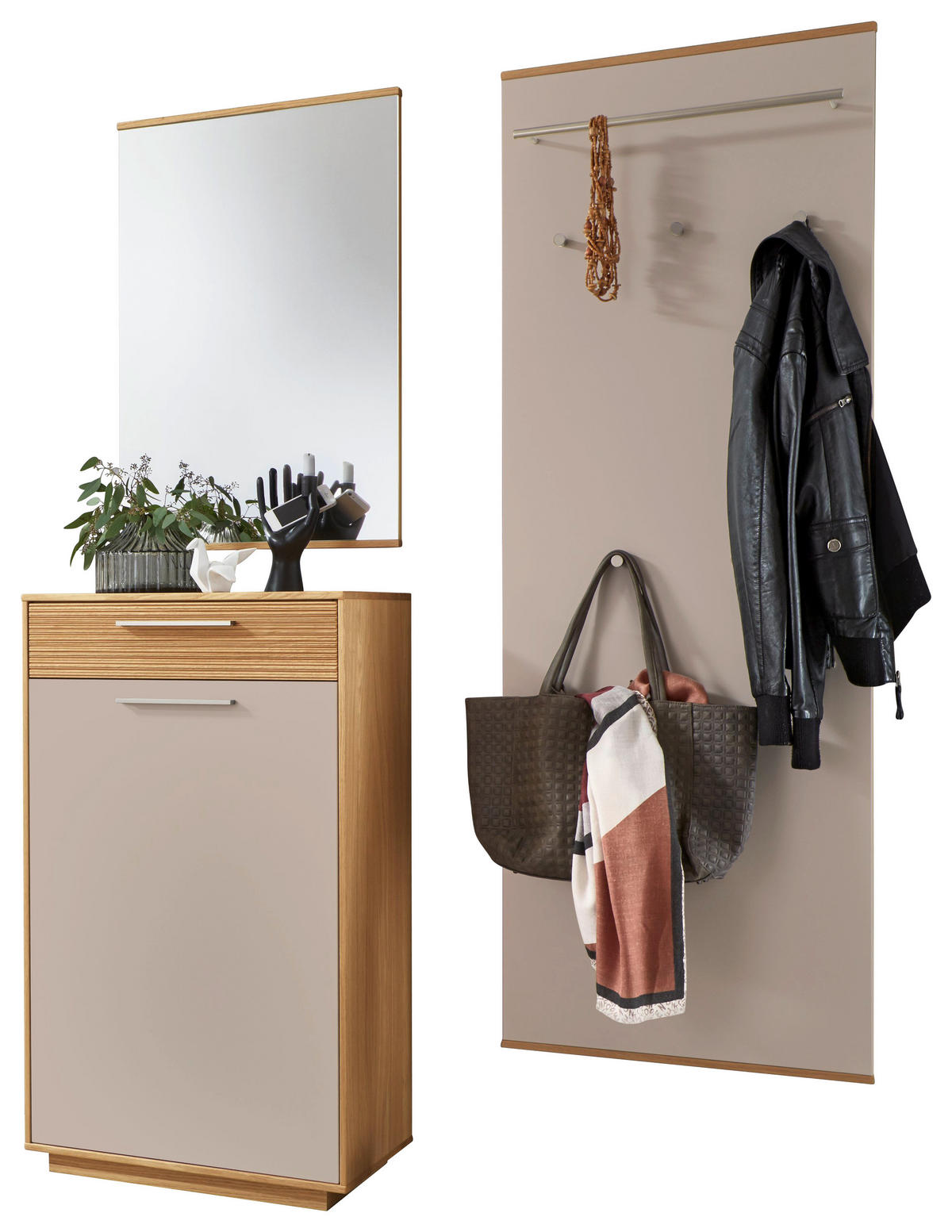 GARDEROBE 3-teilig  in 130/195/37 cm  - Taupe/Eichefarben, Design, Glas/Holz (130/195/37cm) - Novel
