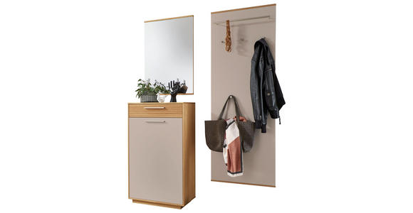 GARDEROBE 3-teilig in 130/195/37 cm - Taupe/Eichefarben, Design, Glas/Holz (130/195/37cm) - Novel