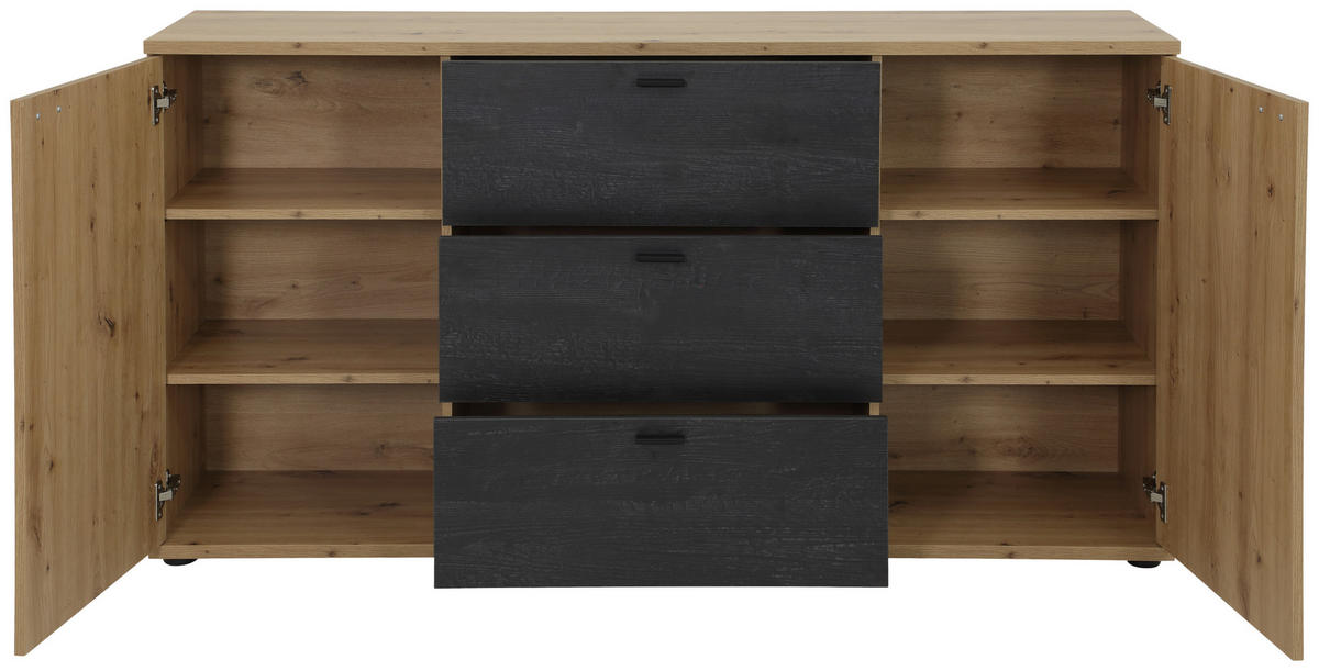 SIDEBOARD  in 165/85/40 cm  - Schwarz/Eiche Artisan, MODERN, Holzwerkstoff/Metall (165/85/40cm) - MID.YOU