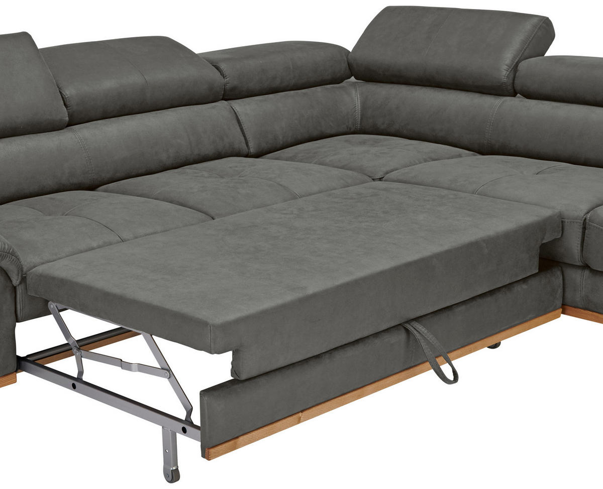 ECKSOFA inkl.Funktionen Grau Lederlook  - Schwarz/Grau, Natur, Holz/Textil (282/226cm) - Novel