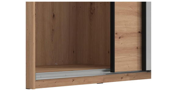 SCHWEBETÜRENSCHRANK 3-türig Schwarz, Eichefarben  - Eichefarben/Schwarz, Basics, Glas/Holzwerkstoff (262,5/224/62,5cm) - Xora