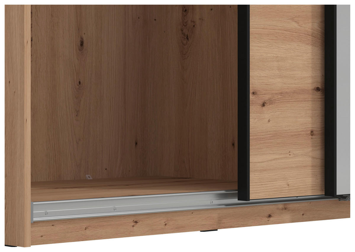 SCHWEBETÜRENSCHRANK 3-türig Schwarz, Eichefarben  - Eichefarben/Schwarz, Basics, Glas/Holzwerkstoff (262,5/224/62,5cm) - Xora