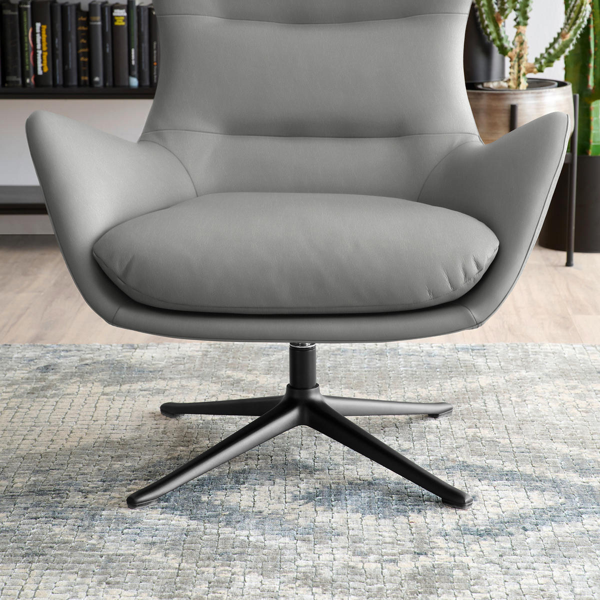 OHRENSESSEL in Grau  - Schwarz/Grau, Design, Leder/Metall (84/104/96cm) - home24