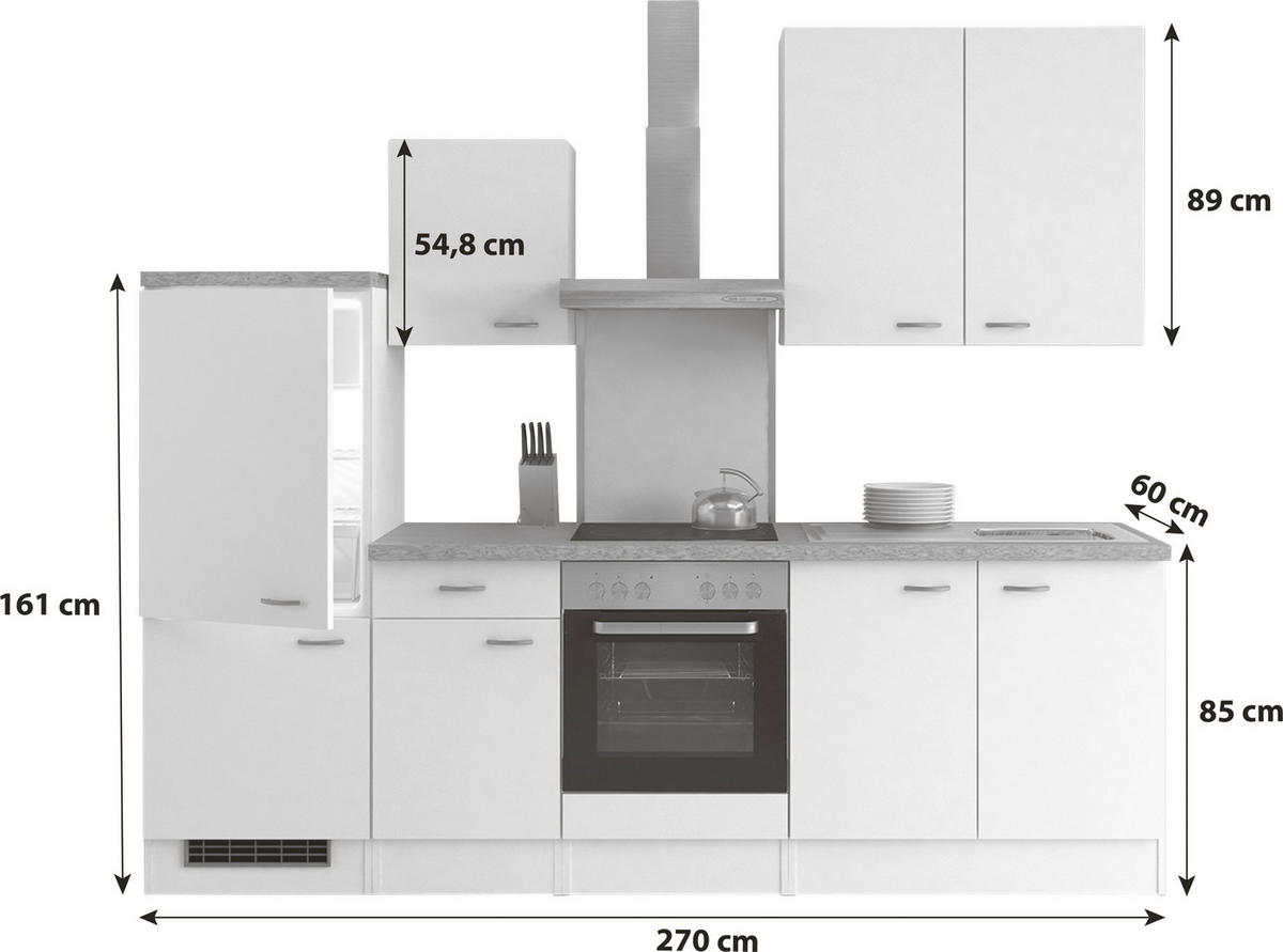 KÜCHENLEERBLOCK 270 cm   in Weiß  - Edelstahlfarben/Hellgrau, KONVENTIONELL, Holzwerkstoff/Kunststoff (270cm) - FlexWell