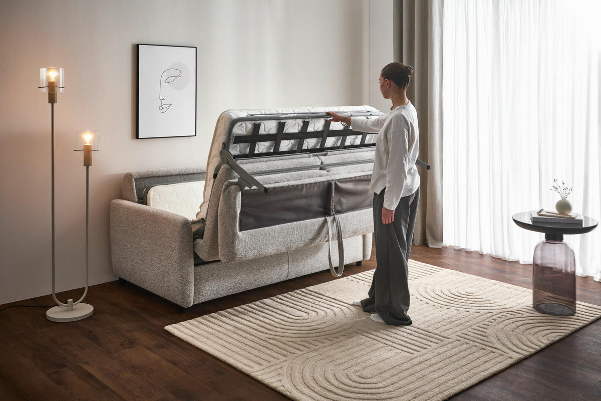 ZOFA S POSTELJNO FUNKCIJO,  siva tekstil  - črna/siva, Design, tekstil (184/91/99cm) - Xora