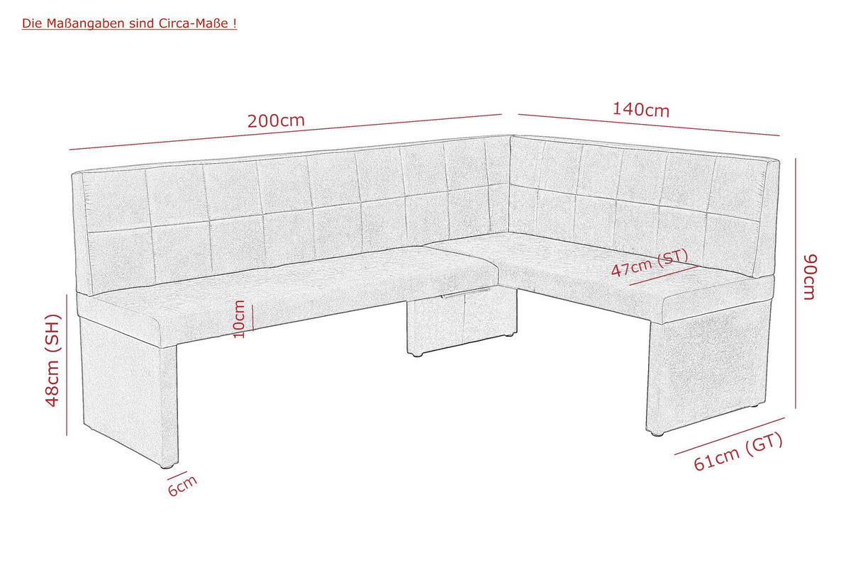 ECKBANK 200/90 cm Mikrofaser Anthrazit   - Anthrazit, MODERN, Holz/Textil (200/90cm) - MID.YOU