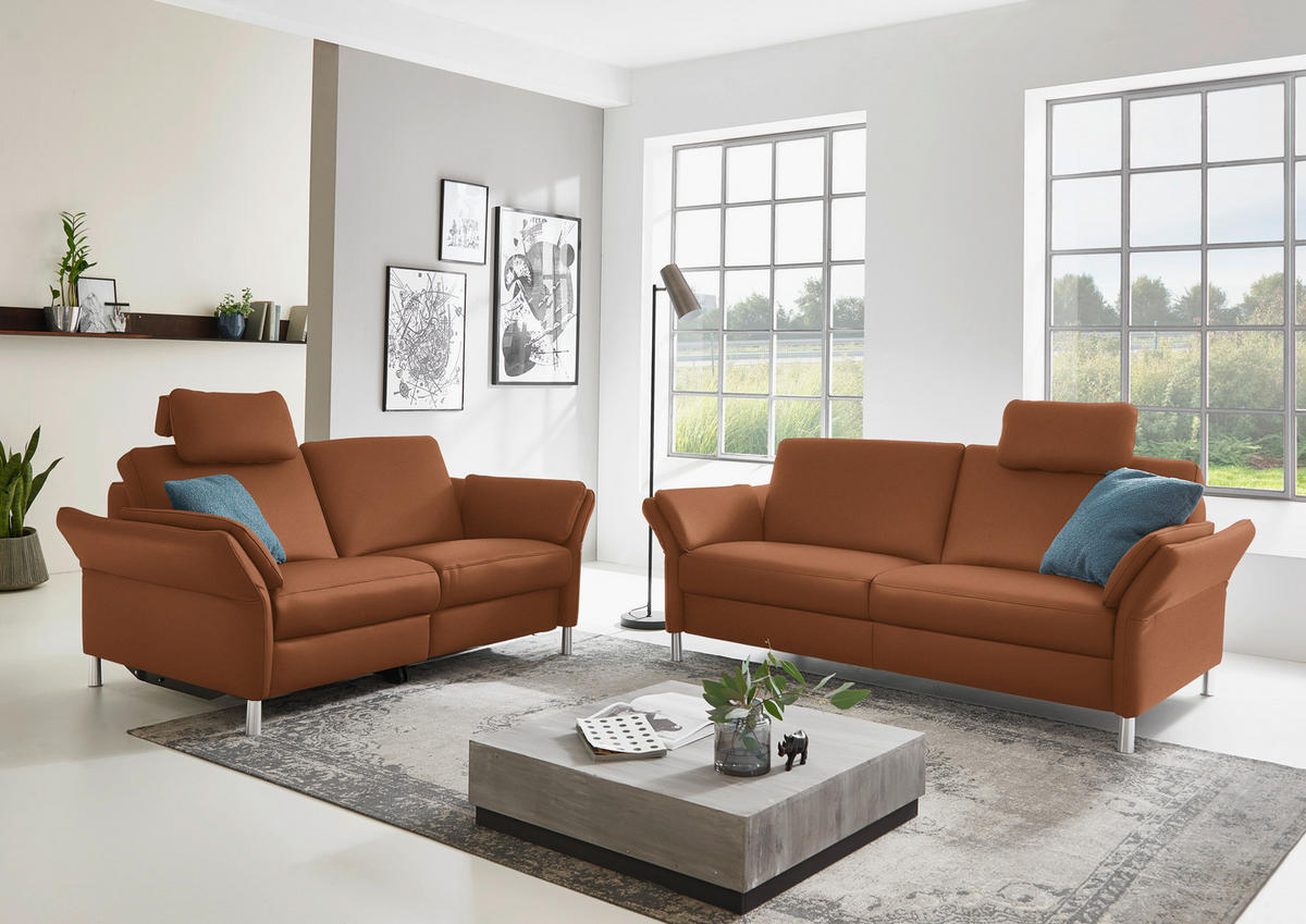 2,5-SITZER in Echtleder Cognac  - Cognac/Alufarben, Design, Leder/Metall (164/82/99cm) - Dieter Knoll