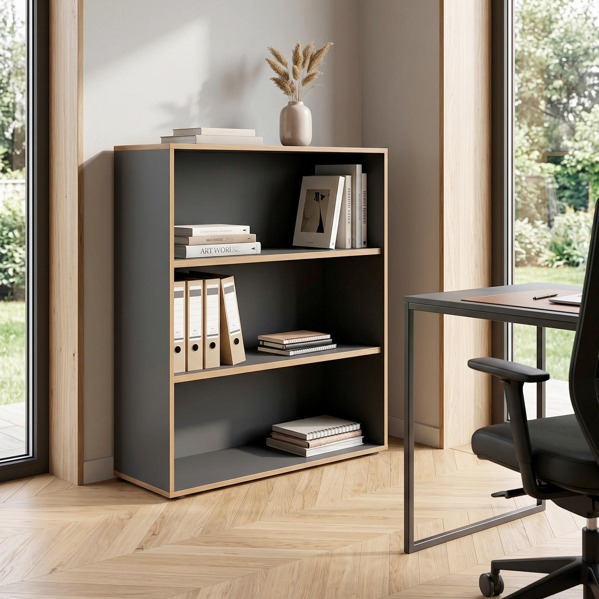 AKTENREGAL 100/110/33 cm  - Honigeiche/Anthrazit, Design, Holzwerkstoff/Kunststoff (100/110/33cm) - P & B