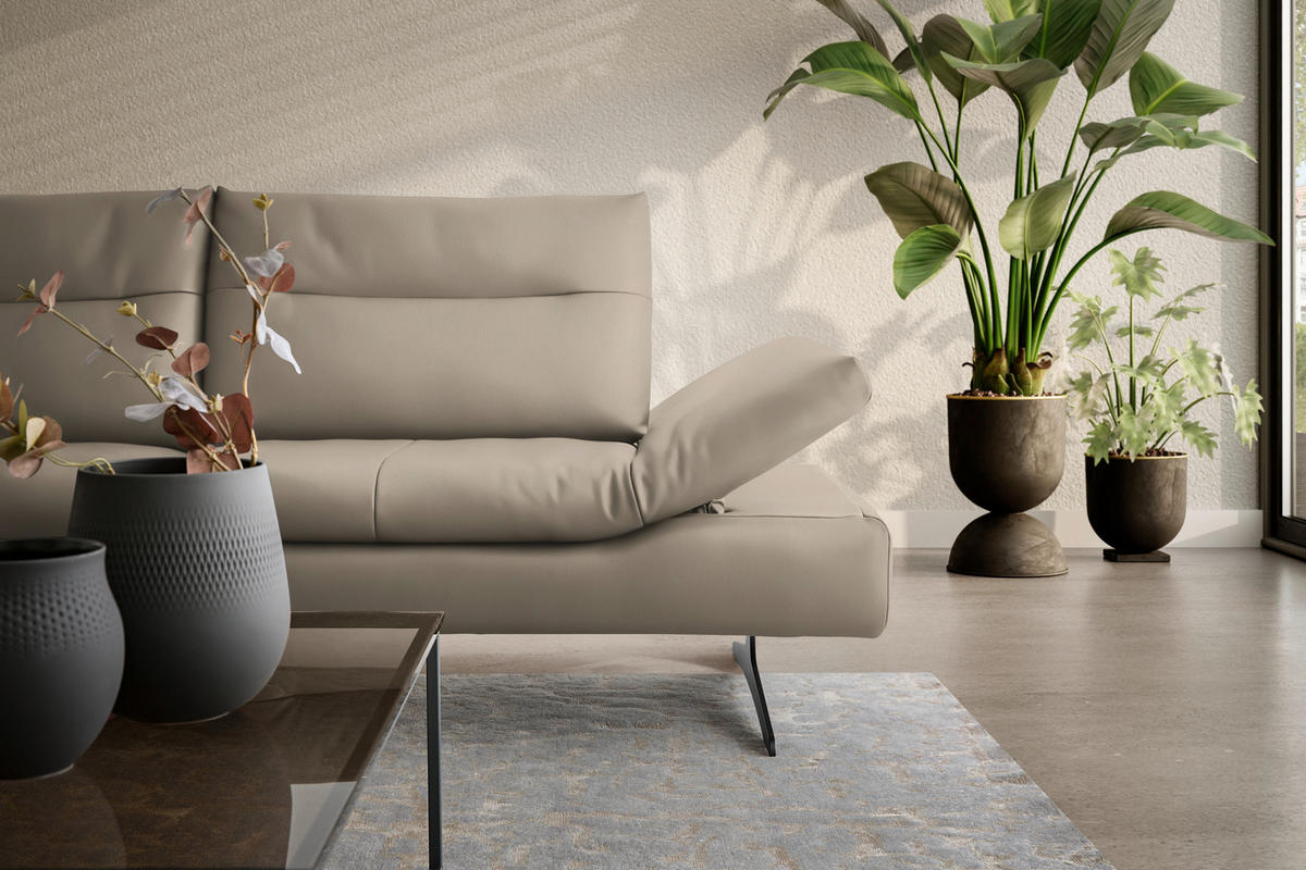 ECKSOFA in Echtleder Greige  - Greige/Schwarz, Modern, Leder/Metall (158/342cm) - Chilliano