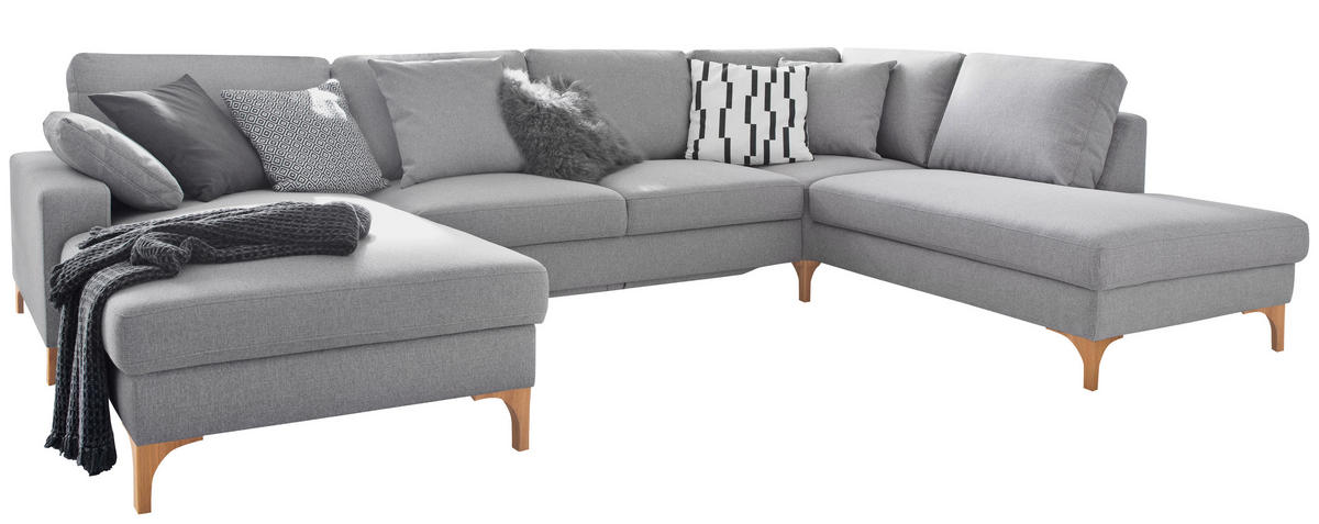 WOHNLANDSCHAFT Grau Flachgewebe  - Grau, Design, Holz/Textil (164/336/220cm) - Hom`in
