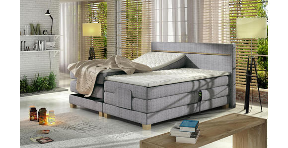 BOXSPRINGBETT Webstoff 140/200 cm INKL. Topper, motorische Verstellbarkeit - Eichefarben/Hellgrau, Design, Holz/Textil (140/200cm) - Linea Natura