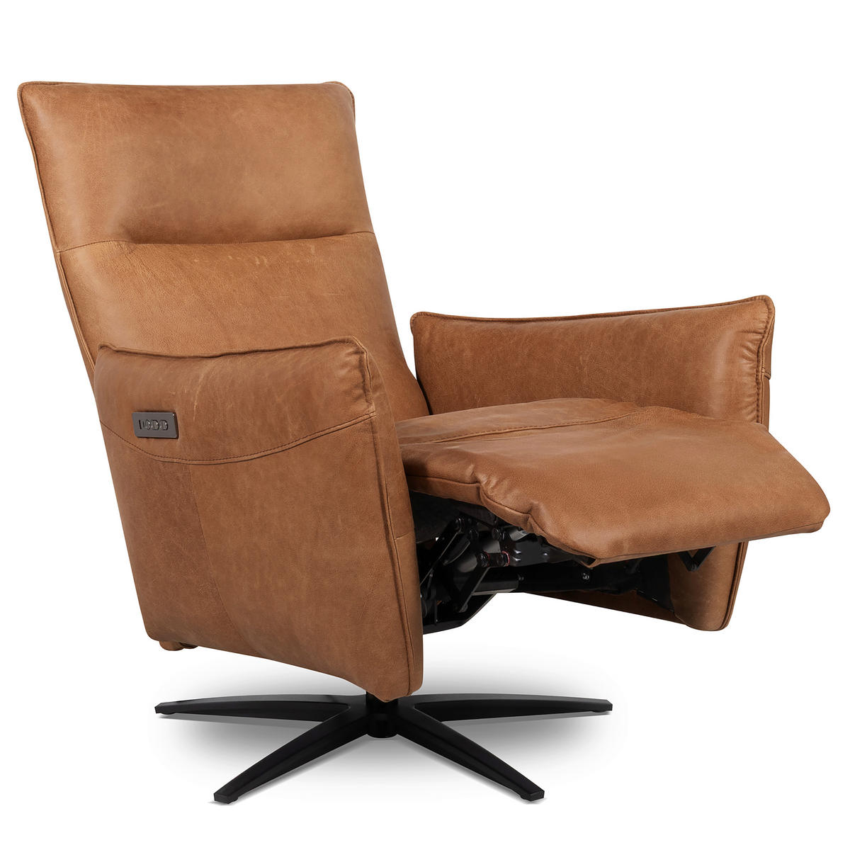 RELAXSESSEL Leder Cognac  - Cognac/Schwarz, Design, Leder/Metall (77/107/88cm) - Livetastic