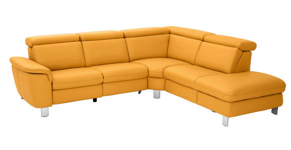 ECKSOFA in Echtleder Gelb  - Gelb/Alufarben, Design, Leder/Metall (271/239cm) - Cantus