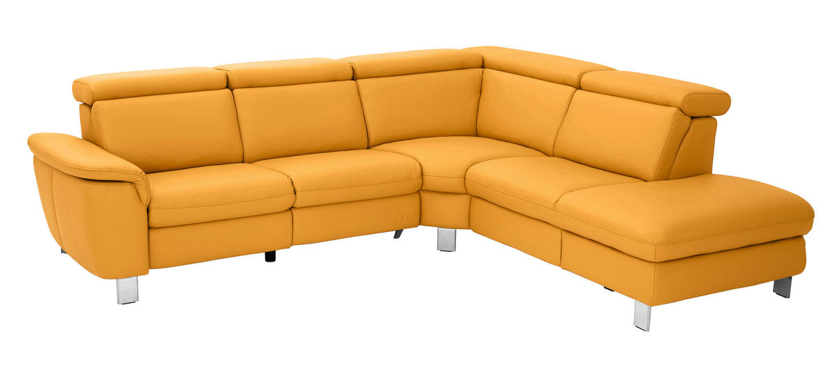 ECKSOFA in Echtleder Gelb  - Gelb/Alufarben, Design, Leder/Metall (271/239cm) - Cantus