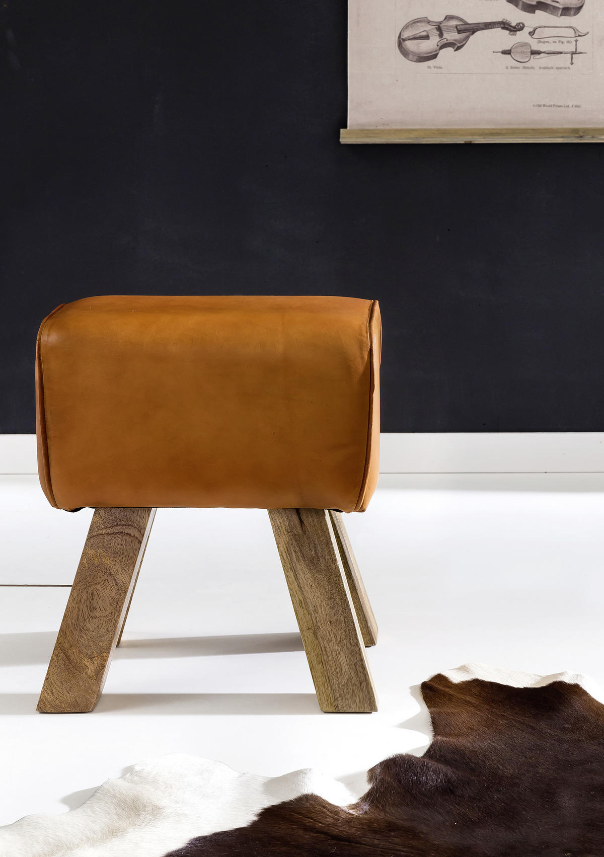 HOCKER Echtleder Braun  - Braun, Natur, Leder/Holz (40/47/30cm) - MID.YOU