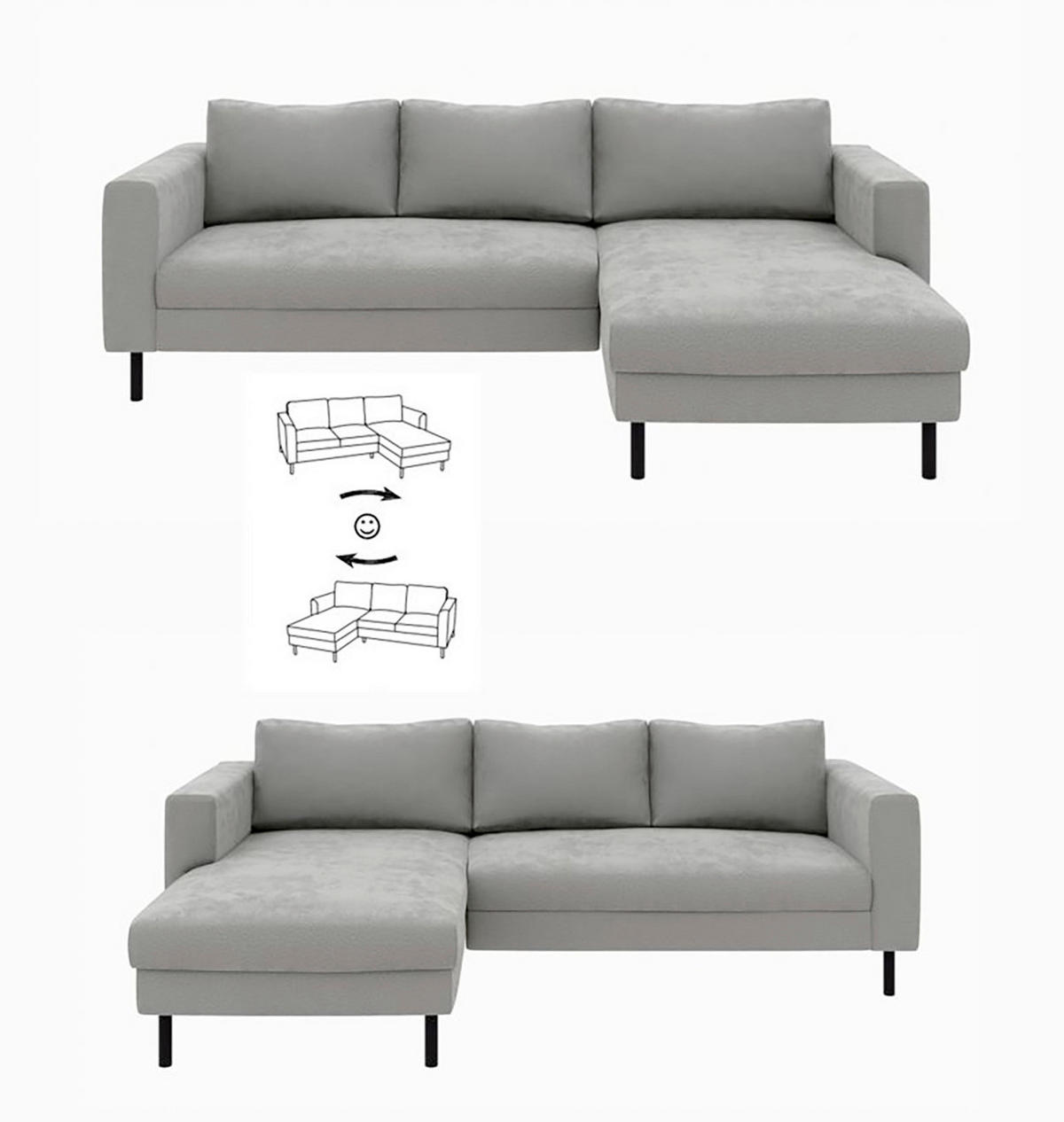 ECKSCHLAFSOFA  mit Rücken echt, Armteil links, Armteil rechts Struktur Schlammfarben  - Schlammfarben/Schwarz, MODERN, Textil/Metall (232/161cm) - Trendmanufaktur