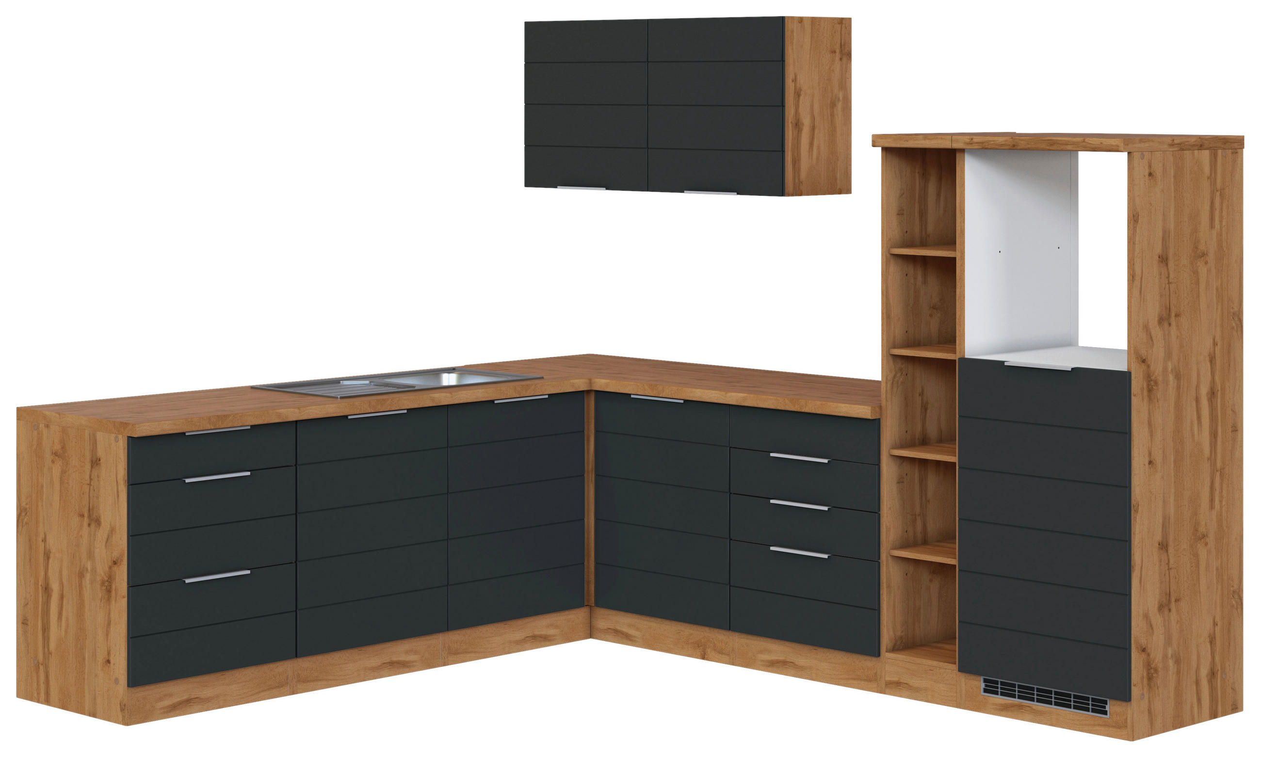 ECKKÜCHE 240/270 cm  in Grau, Eiche Wotan  - Eiche Wotan/Grau, Design, Holzwerkstoff/Metall (240/270cm) - Held