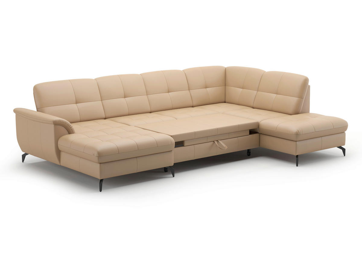 WOHNLANDSCHAFT Cappuccino Echtleder  - Schwarz/Cappuccino, MODERN, Leder/Metall (164/319/212cm) - Sit & More