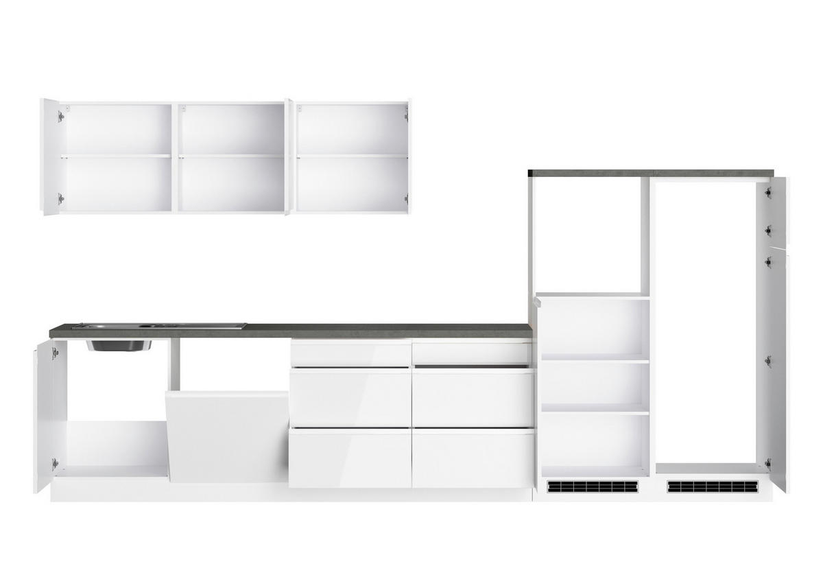 MODULKÖK UTAN VITVAROR 360 cm   i grå, vit, vit högglans  - vit/vit högglans, Lifestyle, trämaterial (360cm) - Held
