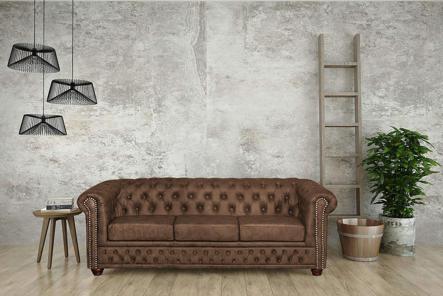 3-SITZER-SOFA Lederlook Braun  - Braun, Design, Holz/Textil (203/72/86cm) - P & B