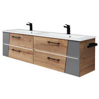 WASCHTISCHKOMBI 153 cm  - Eichefarben/Blaugrau, KONVENTIONELL, Holzwerkstoff/Stein (153cm) - Sadena