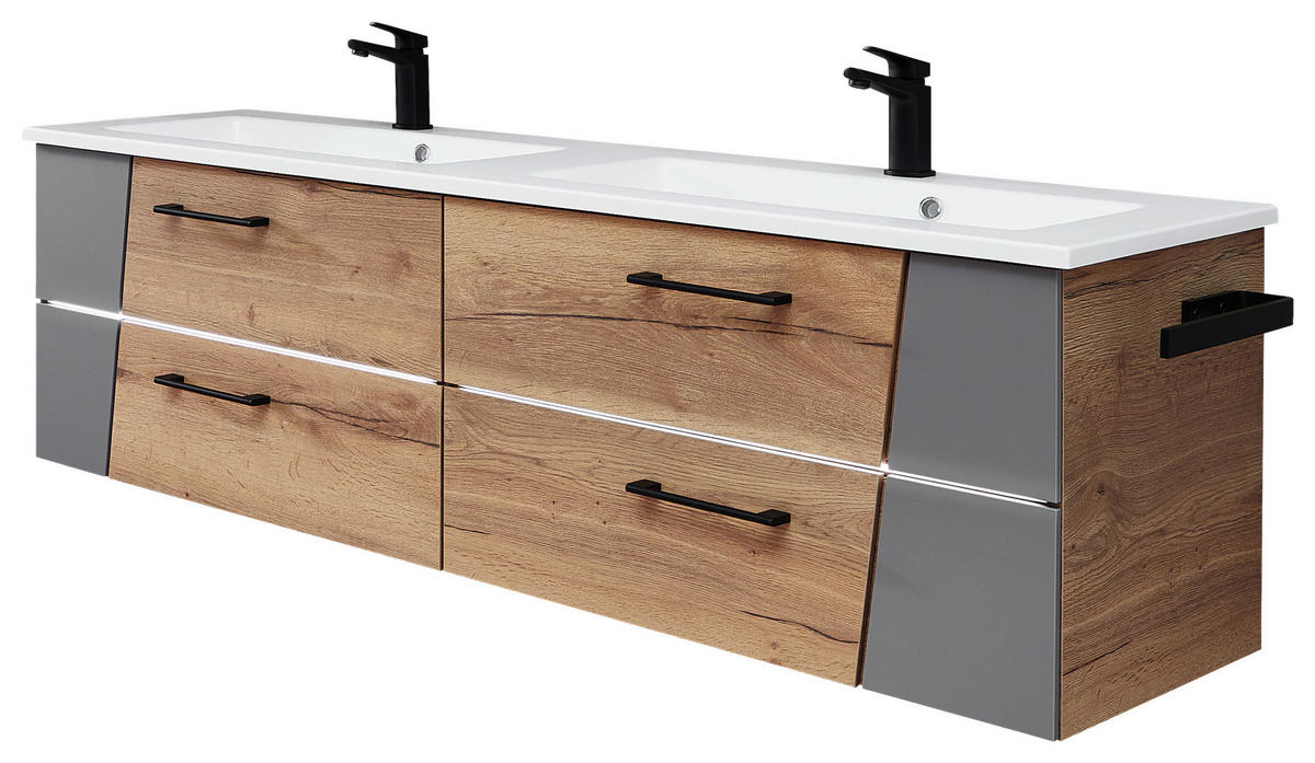 WASCHTISCHKOMBI 153 cm  - Eichefarben/Blaugrau, KONVENTIONELL, Holzwerkstoff/Stein (153cm) - Sadena