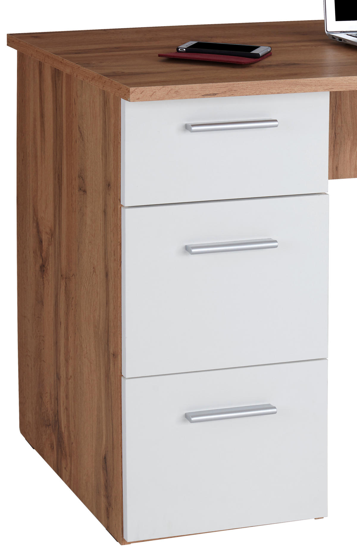 PISALNA MIZA leseni material bela, barve hrasta  - barve hrasta/bela, Moderno, umetna masa/leseni material (138/76/60cm) - Carryhome