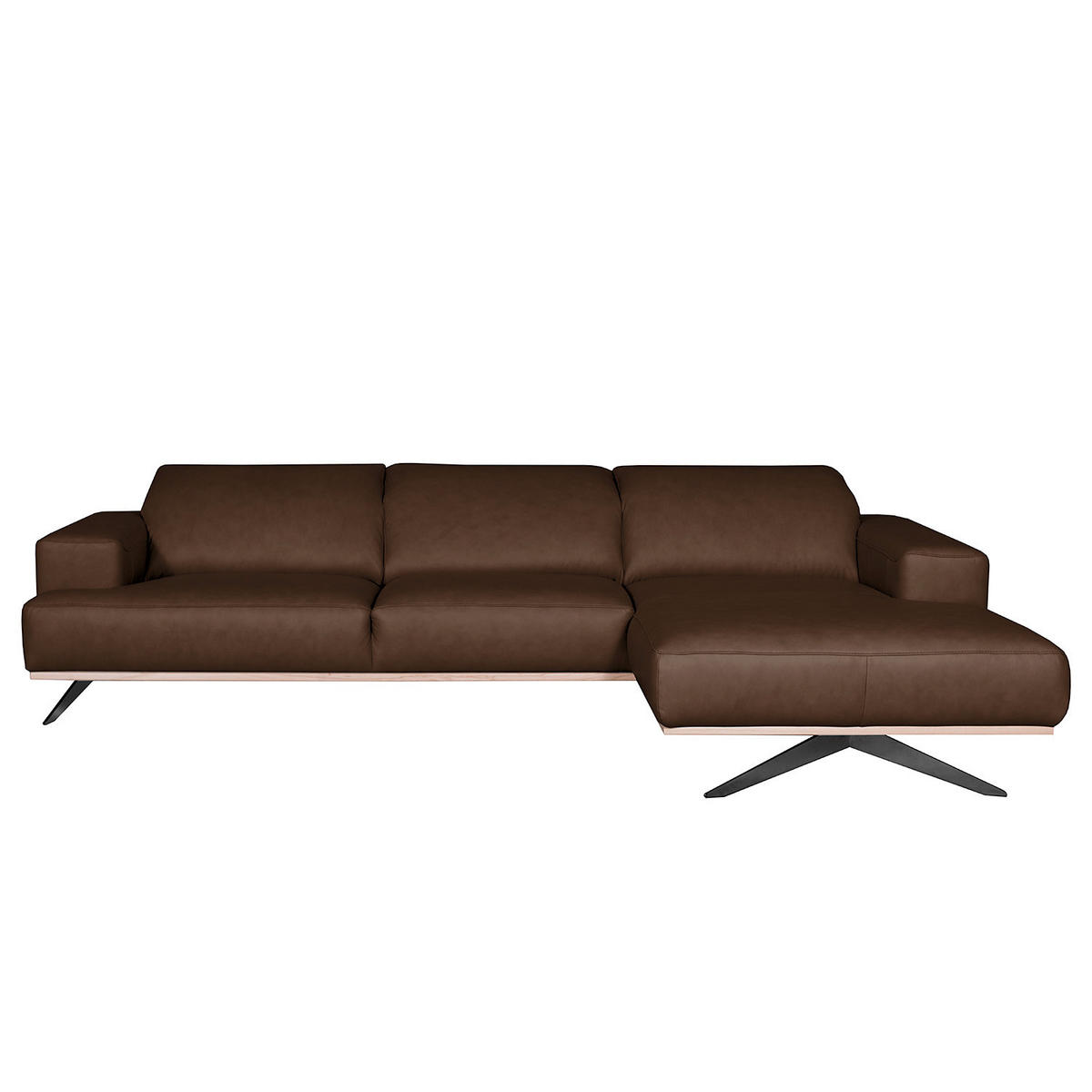 ECKSOFA  in Echtleder Dunkelbraun  295/187 cm  - Dunkelbraun/Schwarz, Design, Leder/Metall (295/187cm) - Livetastic