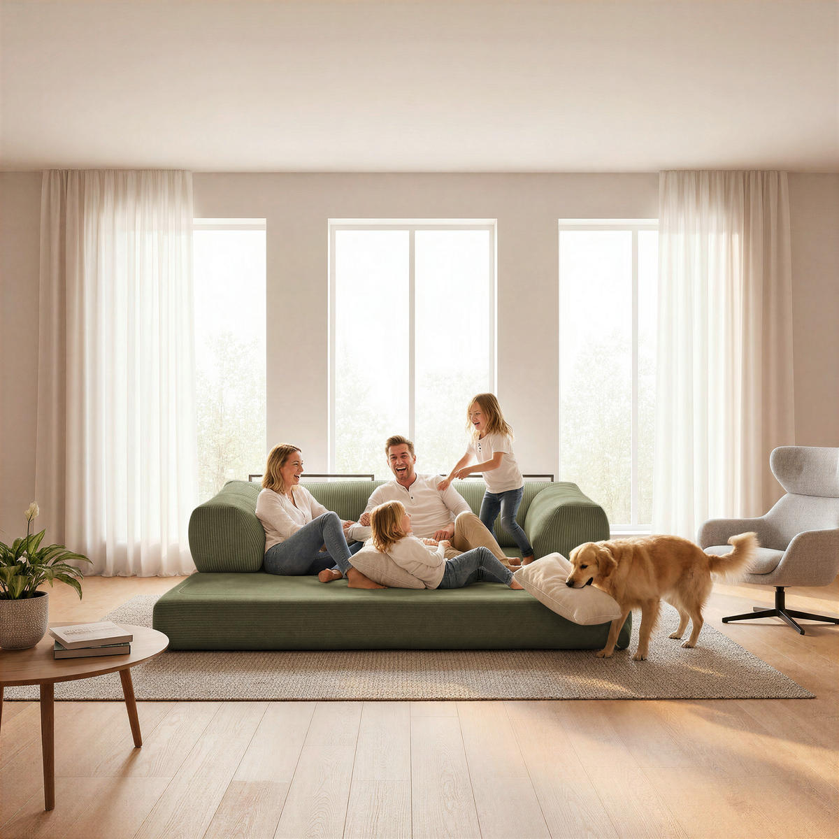 SCHLAFSOFA Cord Olivgrün  - Olivgrün, KONVENTIONELL, Textil/Metall (200/77/80cm) - Carryhome